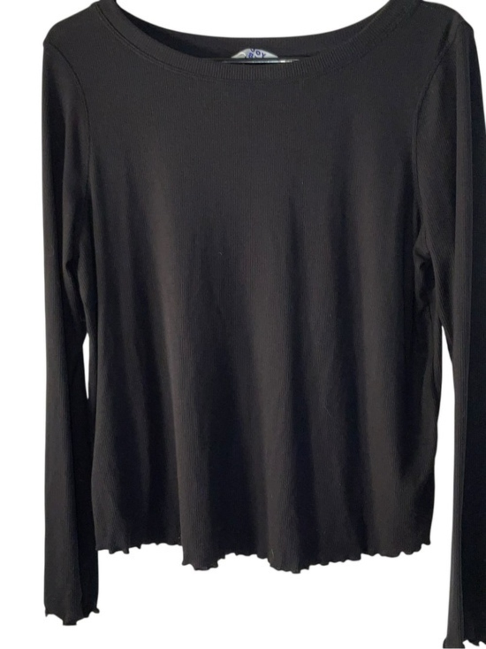 JoyLab Black Ribbed Long-Sleeve Tee with Lettuce Hem